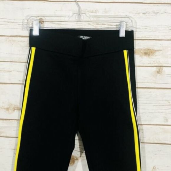 Zara Trafalug Elastic Waist Black With Yellow Side Stripe Pull On Pants Size S - Picture 3 of 5